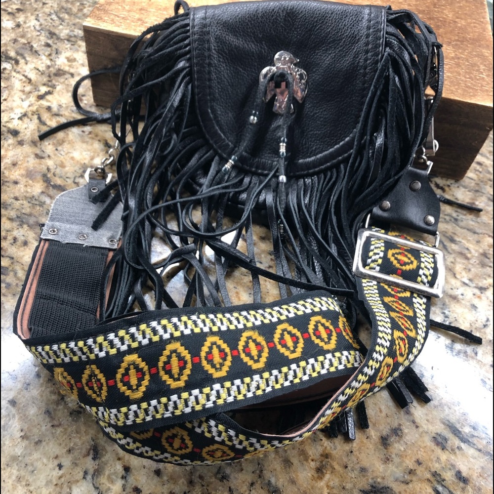 Fringy Leather Biker Purse with Camera Strap Crossbody “On the Fringe”
